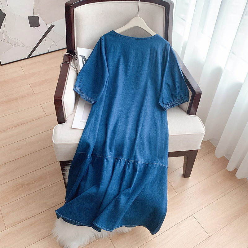 Plus Size Denim Drop Waist Midi Dress (EXTRA BIG SIZE)