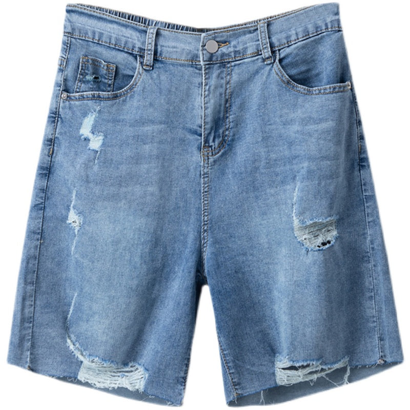 Plus Size Ripped Mid Length Shorts (EXTRA BIG SIZE)