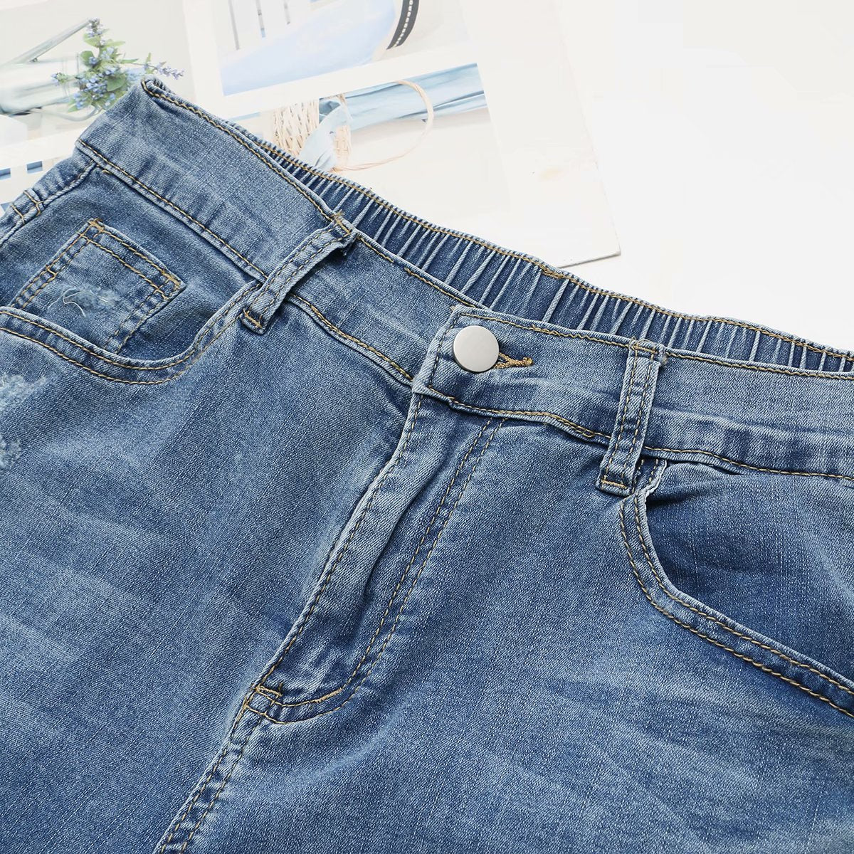 Plus Size Ripped Mid Length Shorts (EXTRA BIG SIZE)