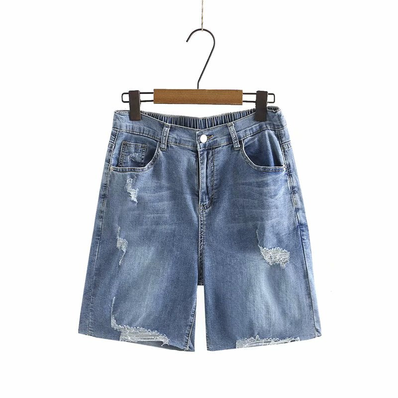Plus Size Ripped Mid Length Shorts (EXTRA BIG SIZE)