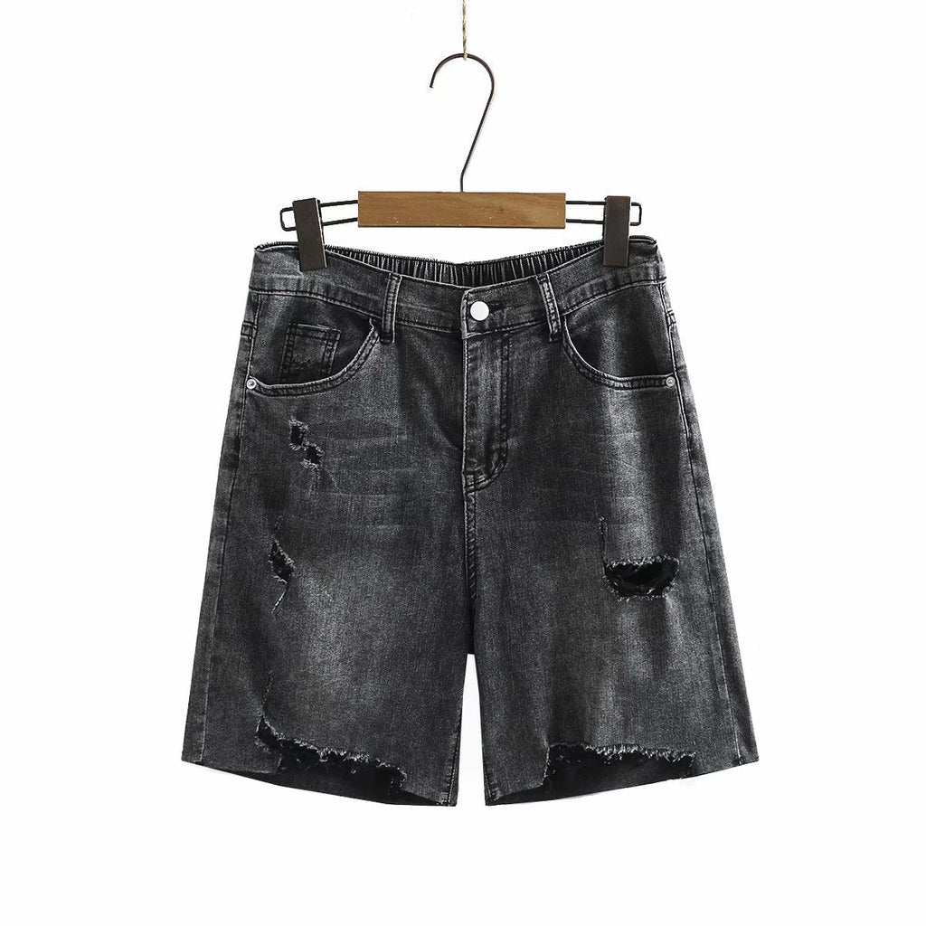 Plus Size Ripped Mid Length Shorts (EXTRA BIG SIZE)