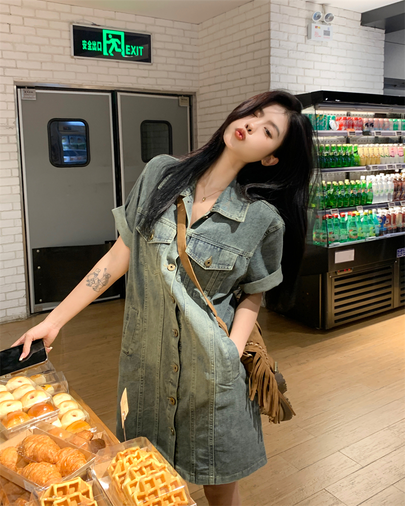 Plus Size Denim Short Shirt Dress