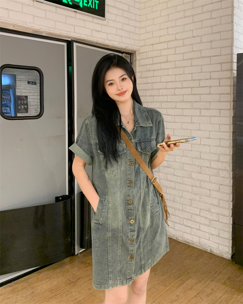 Plus Size Denim Short Shirt Dress