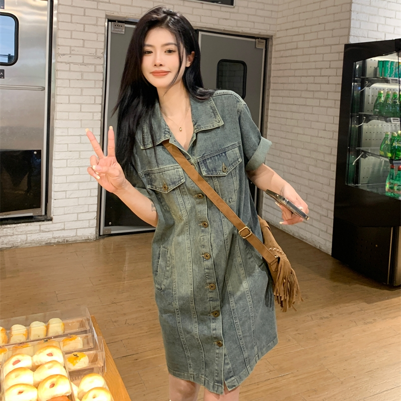Plus Size Denim Short Shirt Dress