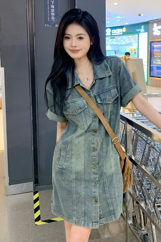 Plus Size Denim Short Shirt Dress