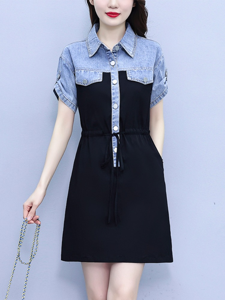 Plus Size Denim Short Sleeve Shirt Dress