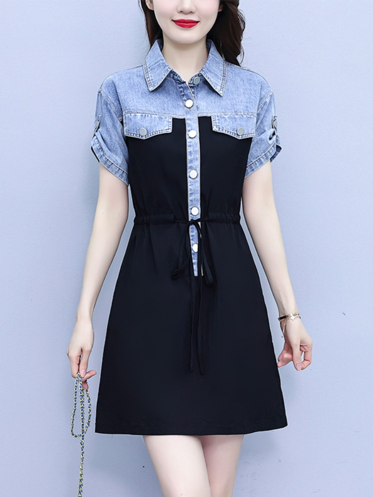 Plus Size Denim Short Sleeve Shirt Dress