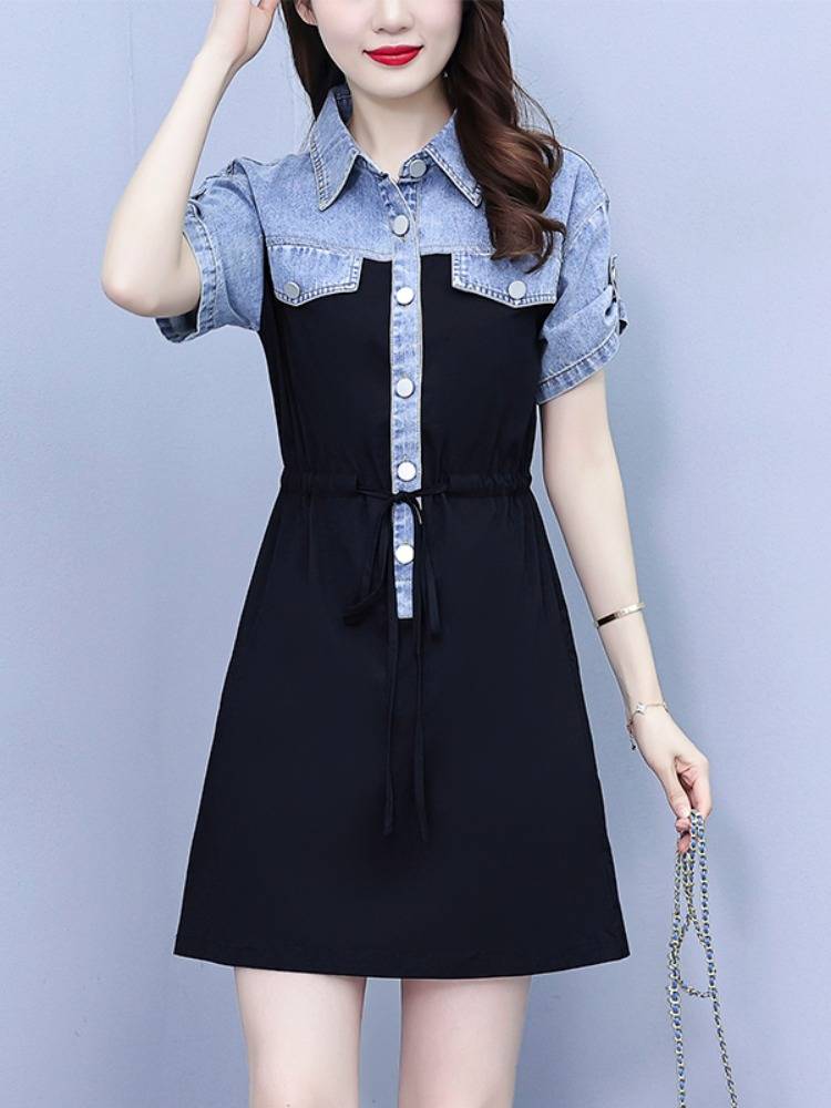 Plus Size Denim Short Sleeve Shirt Dress