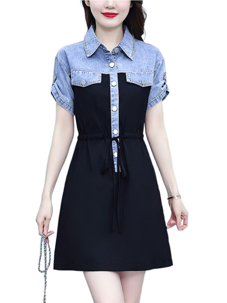 Plus Size Denim Short Sleeve Shirt Dress