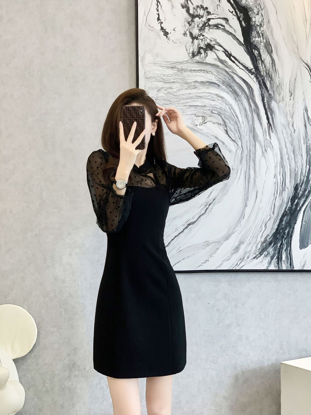 Plus Size Hearts See Through Sleeve Cheongsam Dress