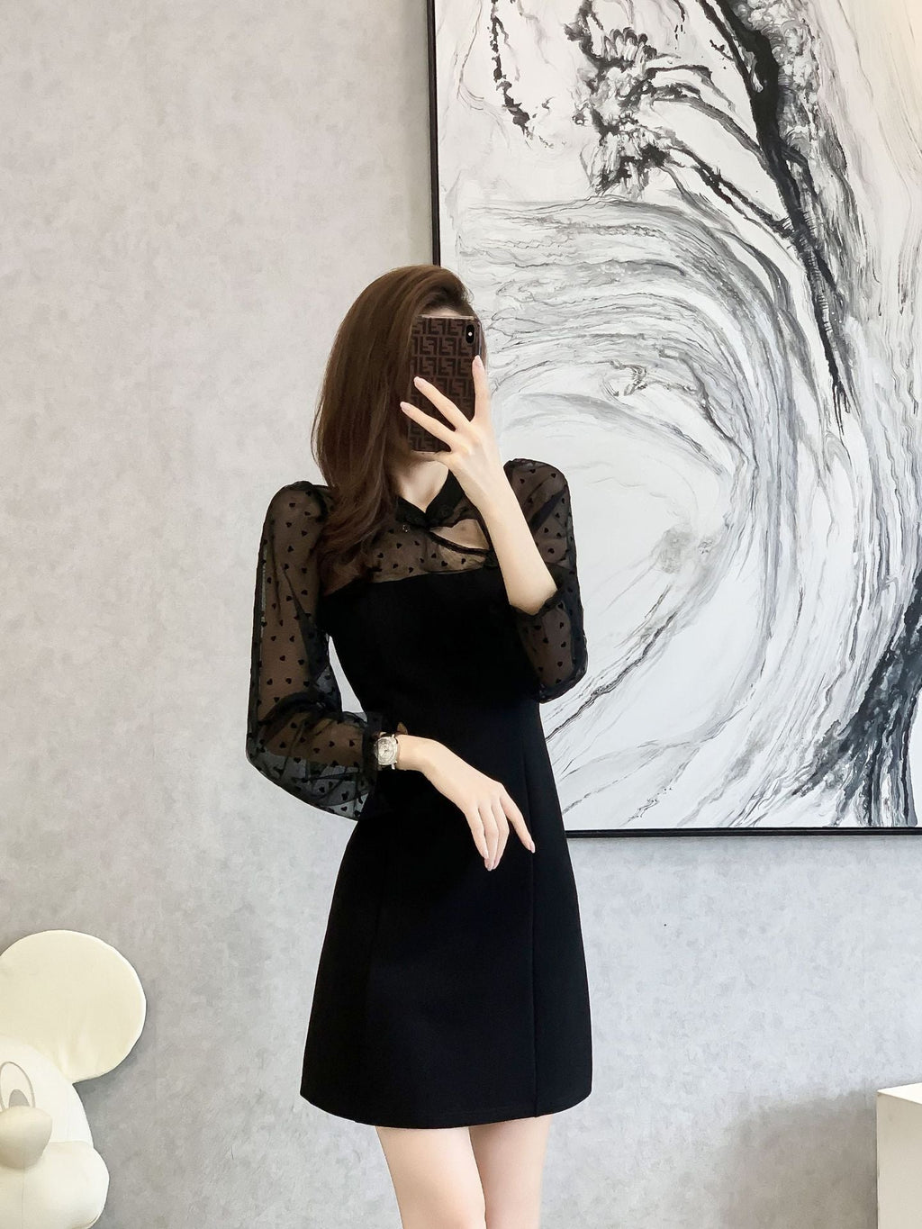 Plus Size Hearts See Through Sleeve Cheongsam Dress