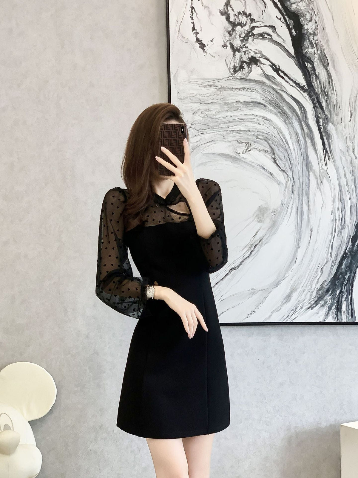 Plus Size Hearts See Through Sleeve Cheongsam Dress