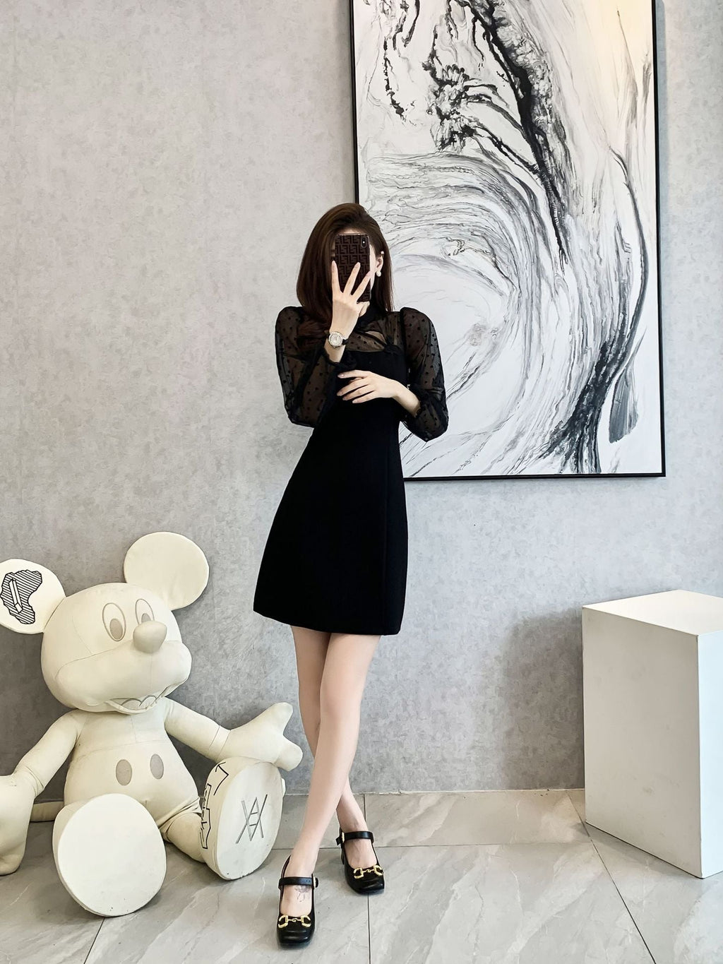 Plus Size Hearts See Through Sleeve Cheongsam Dress