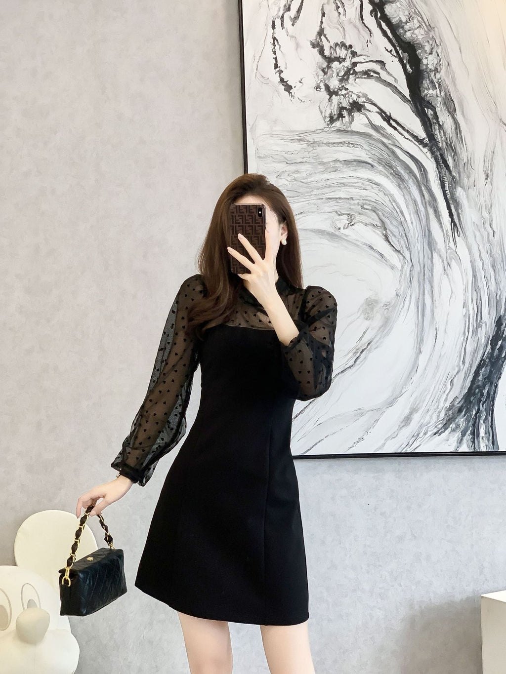Plus Size Hearts See Through Sleeve Cheongsam Dress