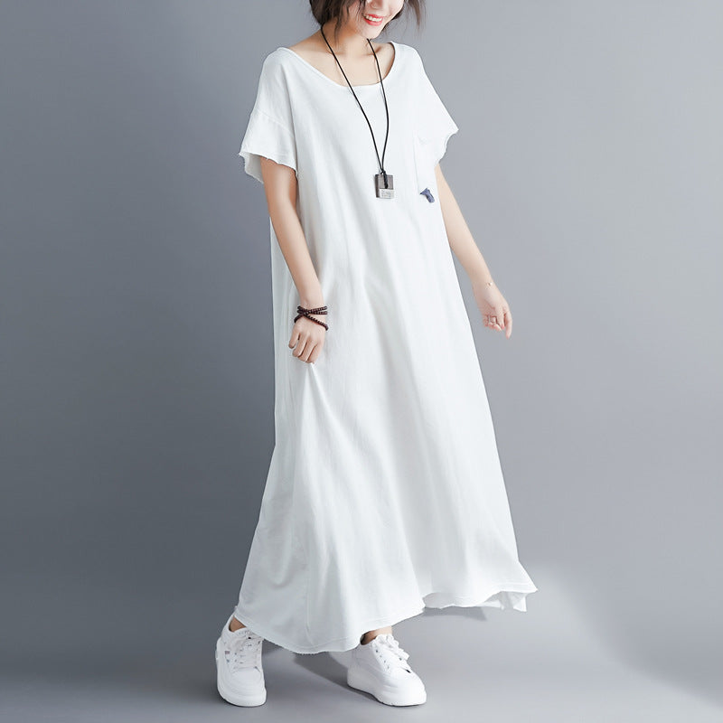 Plus Size Pocket Short Sleeve Midi T Shirt Dress