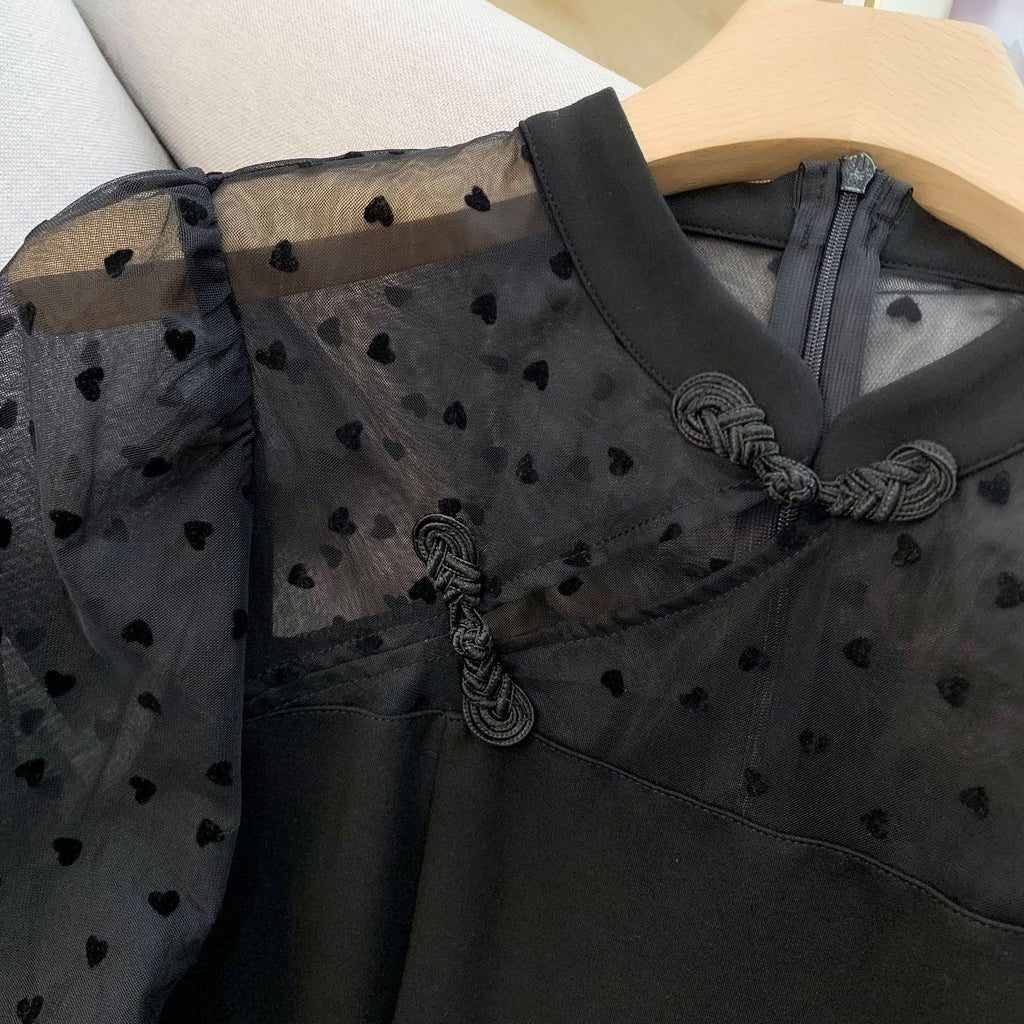 Plus Size Hearts See Through Sleeve Cheongsam Dress