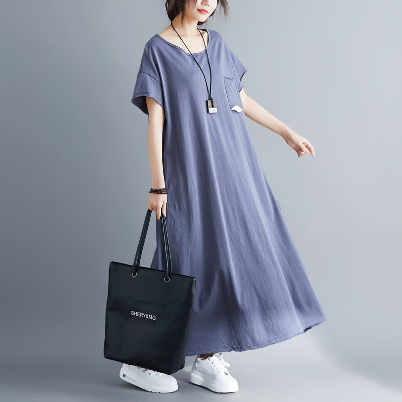 Plus Size Pocket Short Sleeve Midi T Shirt Dress