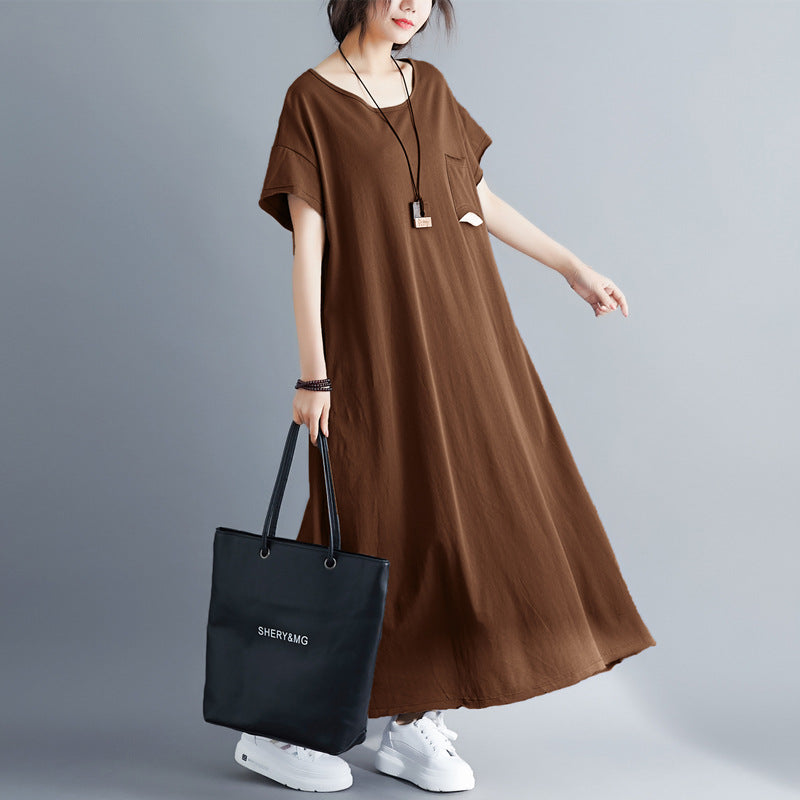 Plus Size Pocket Short Sleeve Midi T Shirt Dress
