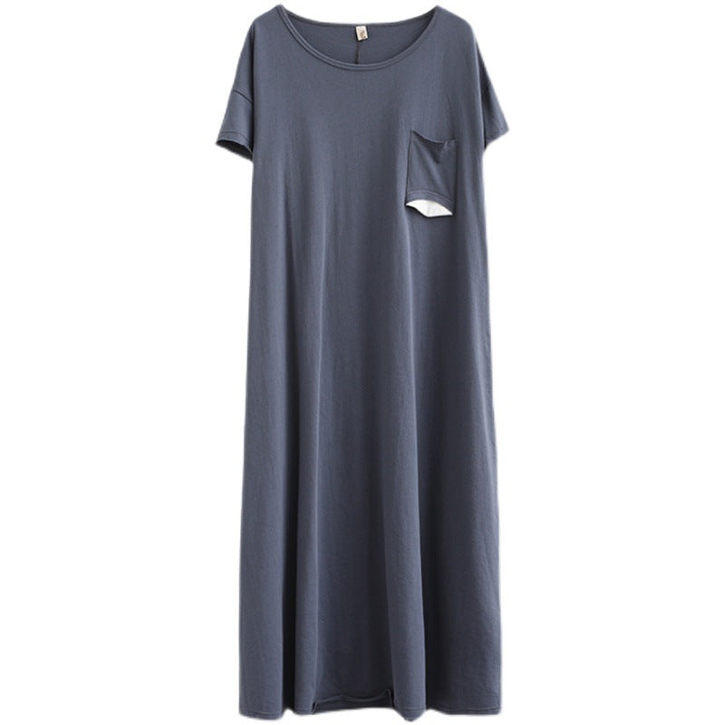 Plus Size Pocket Short Sleeve Midi T Shirt Dress