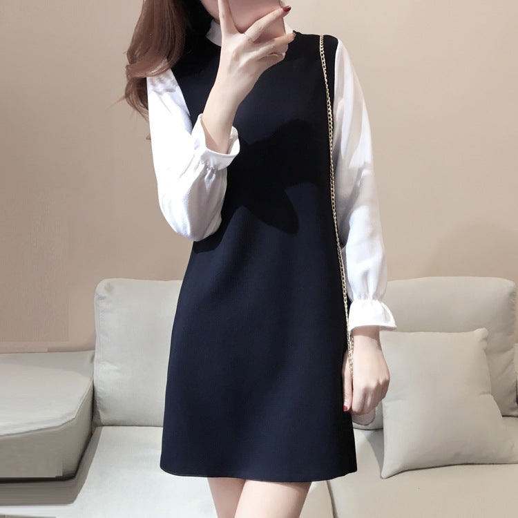 Plus Size Korean Monochrome Long Sleeve Dress