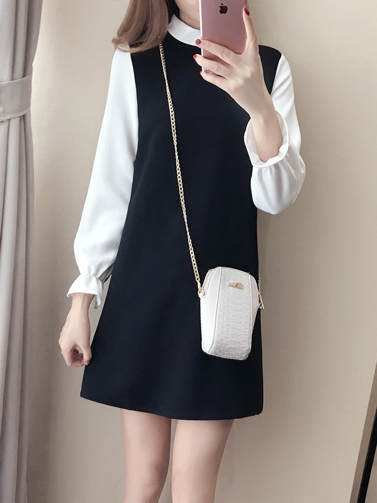 Plus Size Korean Monochrome Long Sleeve Dress