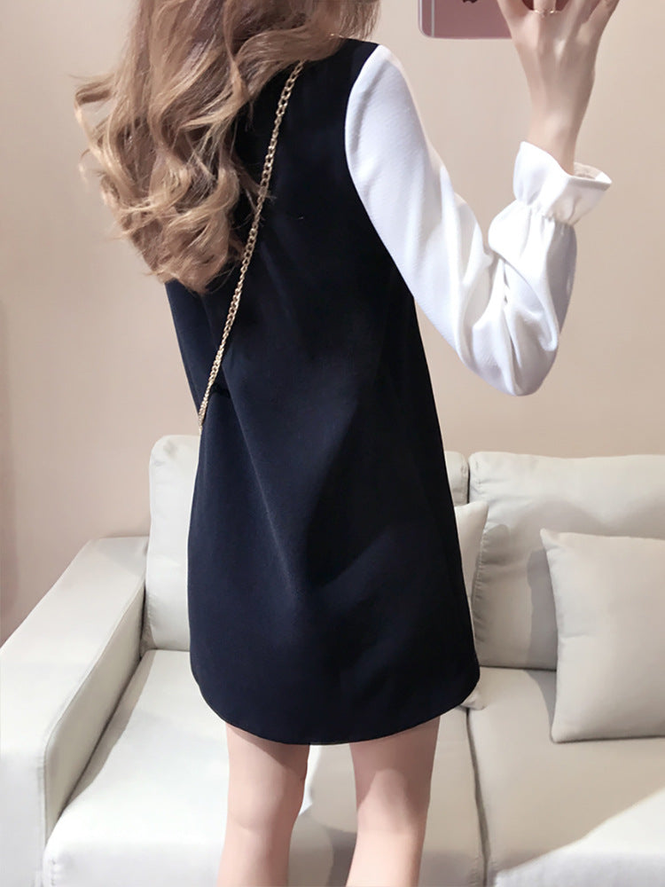 Plus Size Korean Monochrome Long Sleeve Dress