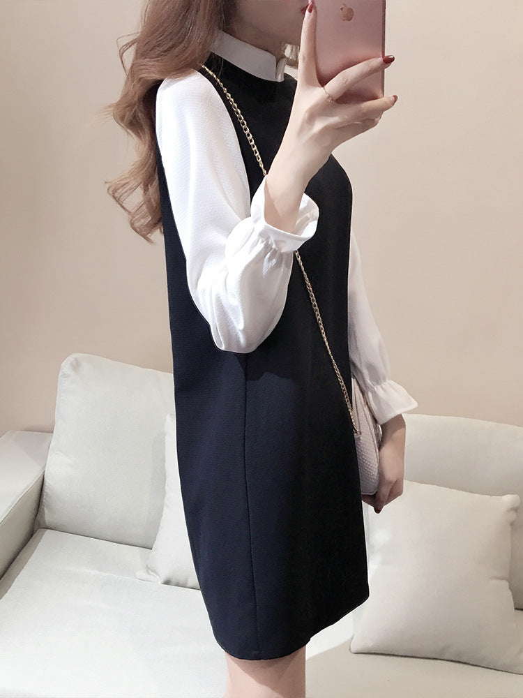 Plus Size Korean Monochrome Long Sleeve Dress