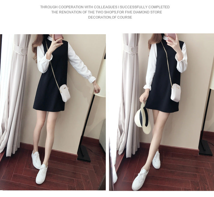 Plus Size Korean Monochrome Long Sleeve Dress