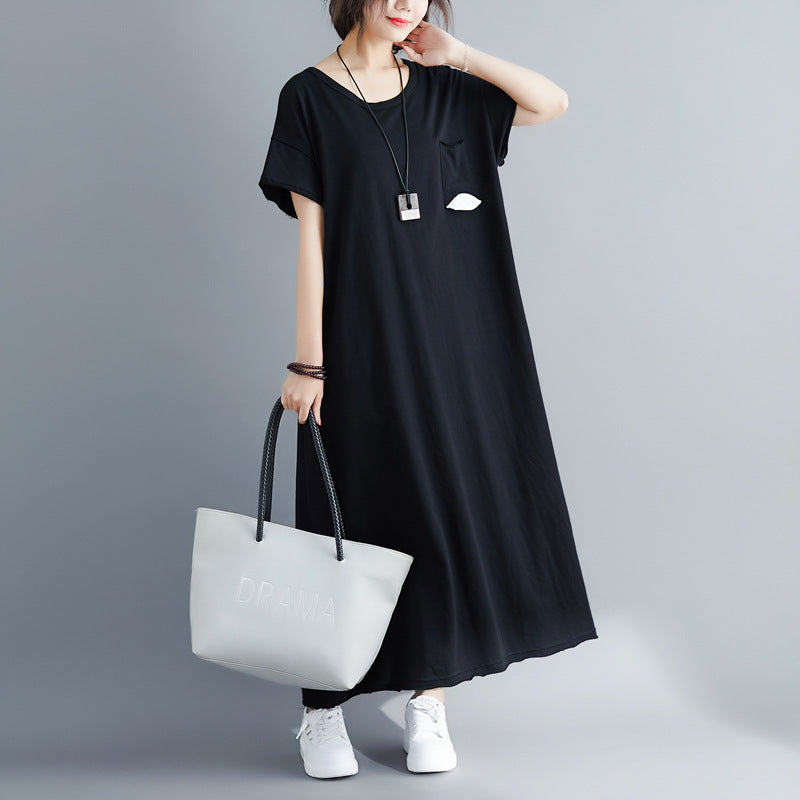 Plus Size Pocket Short Sleeve Midi T Shirt Dress