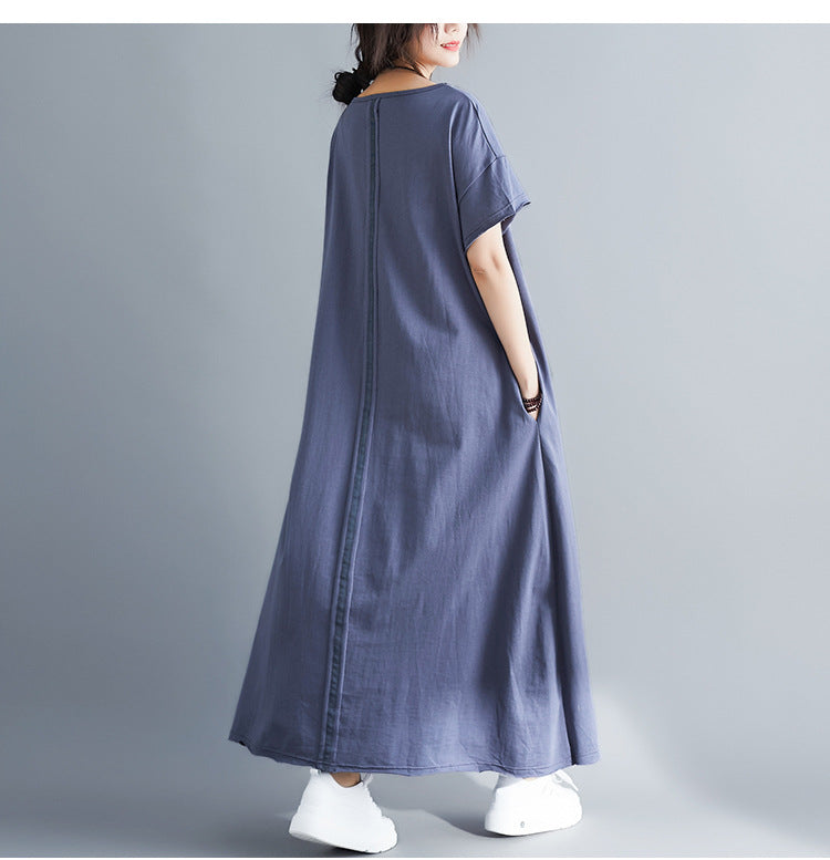 Plus Size Pocket Short Sleeve Midi T Shirt Dress