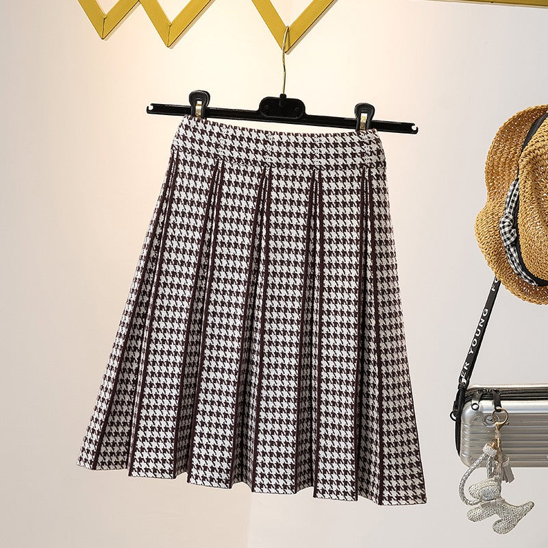 Plus Size Pleat Houndstooth Mini Skirt