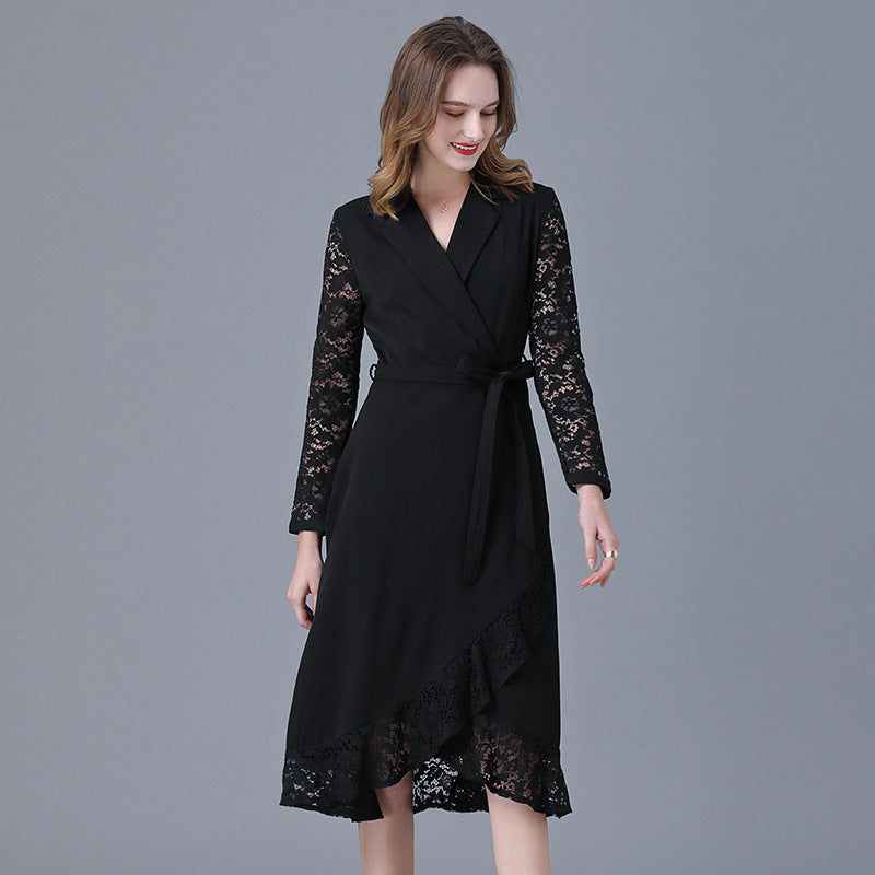 Plus Size Lace Wrap Formal Dress
