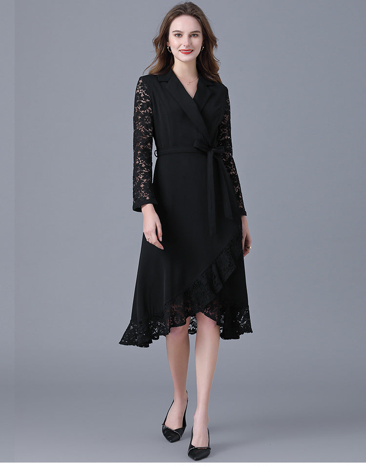Plus Size Lace Wrap Formal Dress