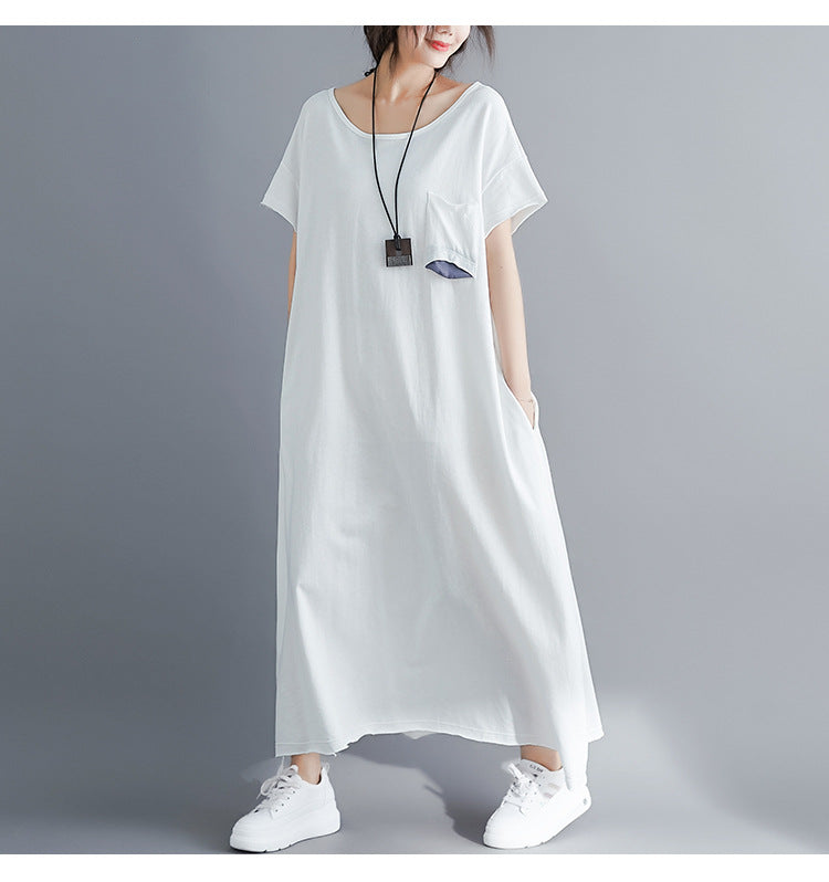 Plus Size Pocket Short Sleeve Midi T Shirt Dress