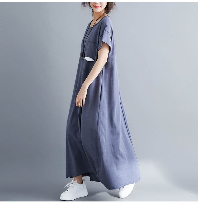 Plus Size Pocket Short Sleeve Midi T Shirt Dress