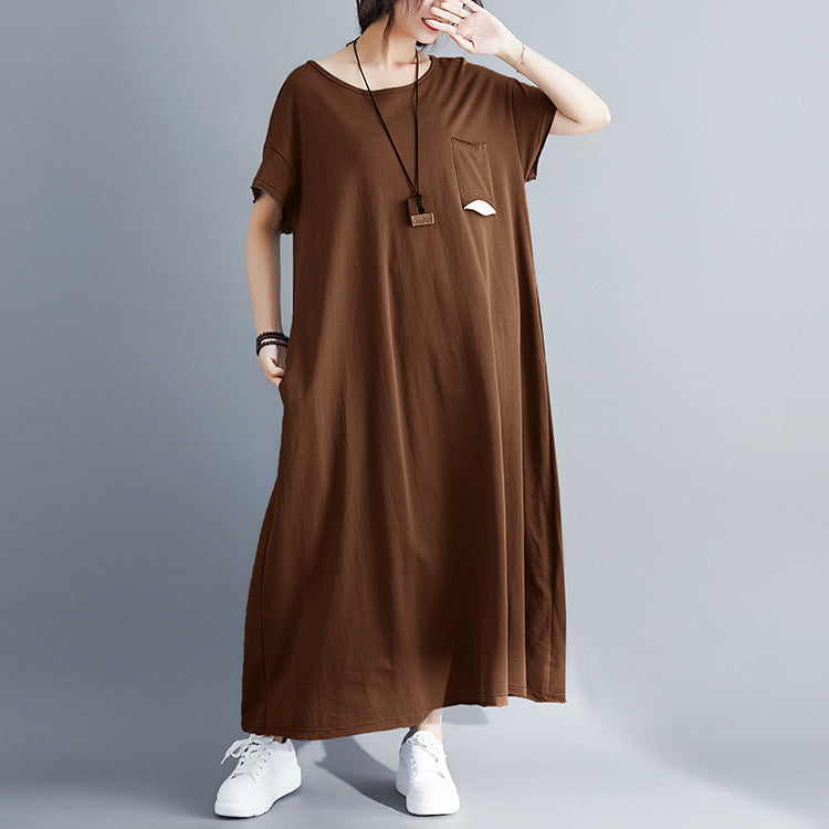 Plus Size Pocket Short Sleeve Midi T Shirt Dress