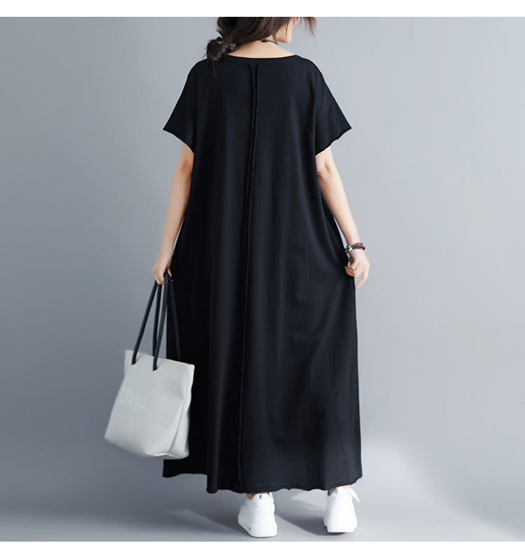 Plus Size Pocket Short Sleeve Midi T Shirt Dress