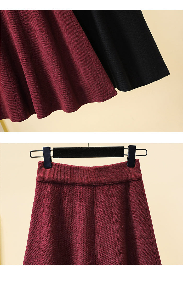 Plus Size Knit A Line Umbrella Midi Skirt