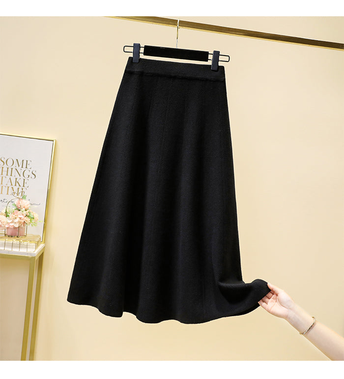Plus Size Knit A Line Umbrella Midi Skirt