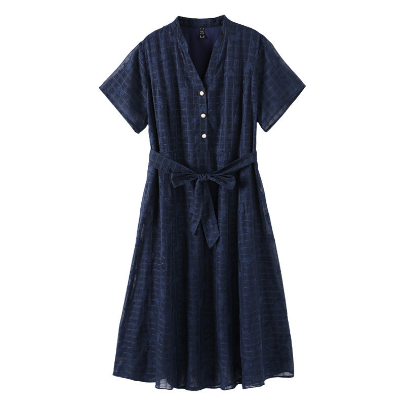 (4XL-10XL) Plus Size Blue Floral Lace Midi Dress (EXTRA BIG SIZE)
