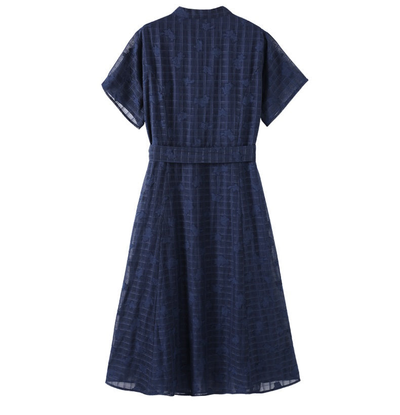 (4XL-10XL) Plus Size Blue Floral Lace Midi Dress (EXTRA BIG SIZE)