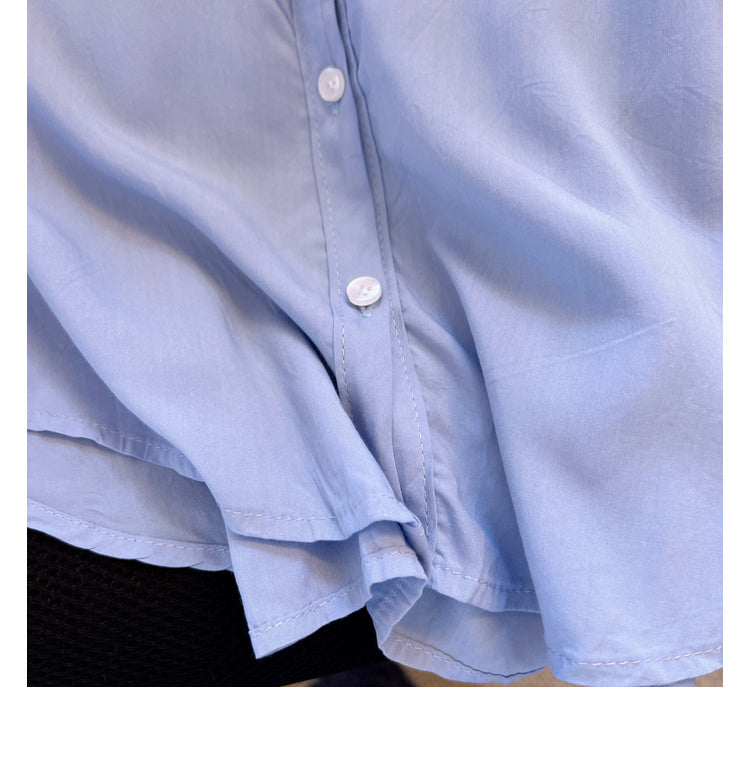 Plus Size Korean Blue Buttons Long Sleeve Shirt Blouse