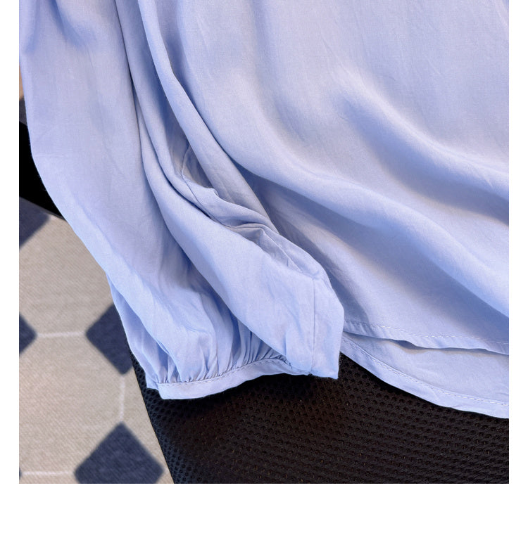 Plus Size Korean Blue Buttons Long Sleeve Shirt Blouse