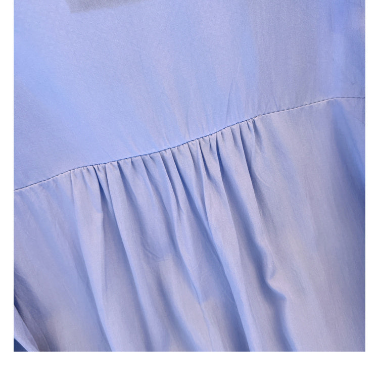 Plus Size Korean Blue Buttons Long Sleeve Shirt Blouse