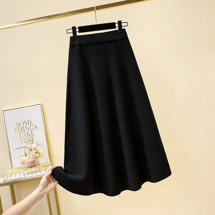 Plus Size Knit A Line Umbrella Midi Skirt