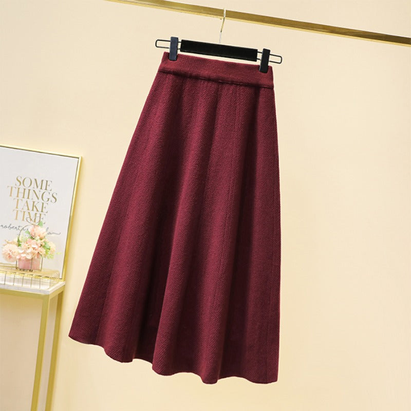 Plus Size Knit A Line Umbrella Midi Skirt