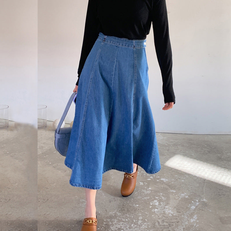 Plus Size Korean Denim A Line Midi Skirt