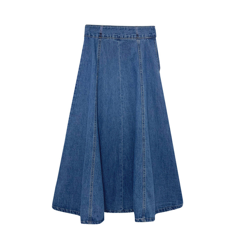 Plus Size Korean Denim A Line Midi Skirt