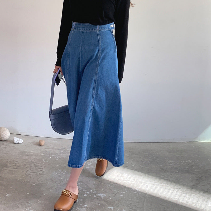Plus Size Korean Denim A Line Midi Skirt