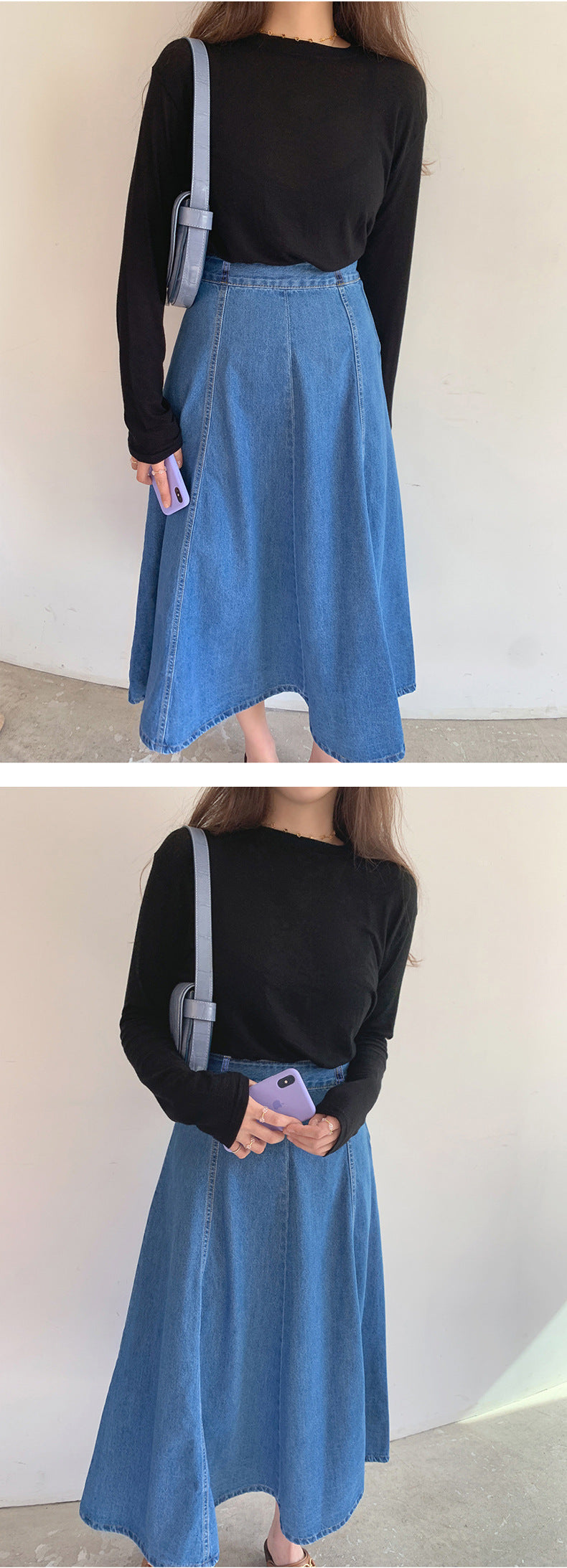 Plus Size Korean Denim A Line Midi Skirt